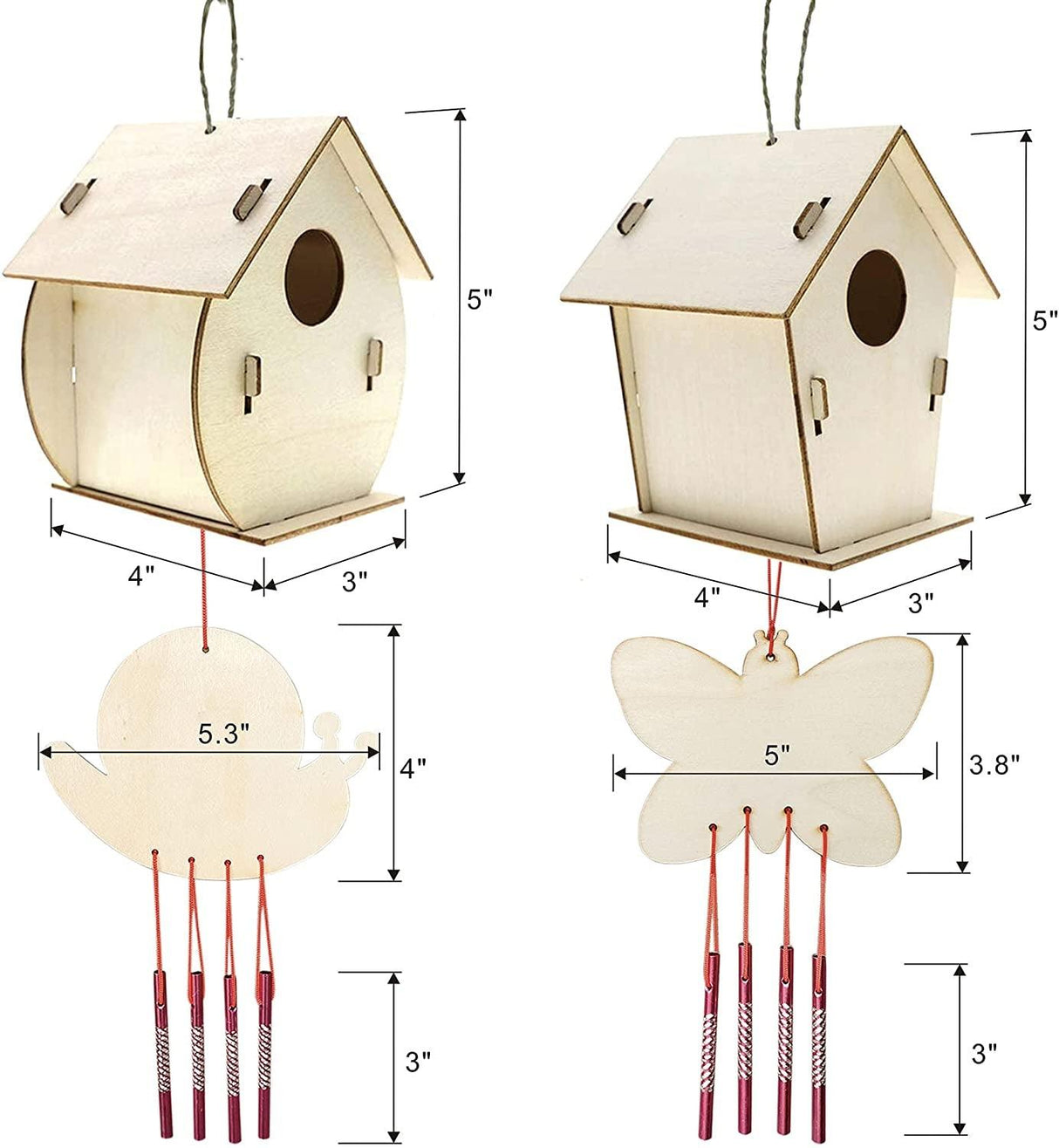 DIY Bird House and Wind Chime Craft Kit for Kids – 2 Pack Arts and Crafts Set WoodArtSupply