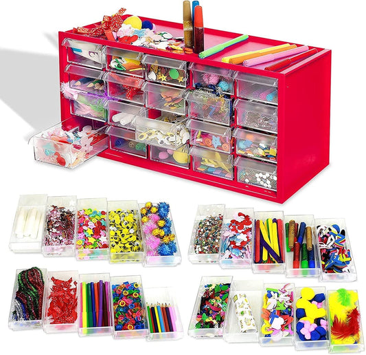 Arts & Crafts Supplies Center for Kids Craft Supplies Kit Complete 20 Filled Drawers of Craft Materials - WoodArtSupply