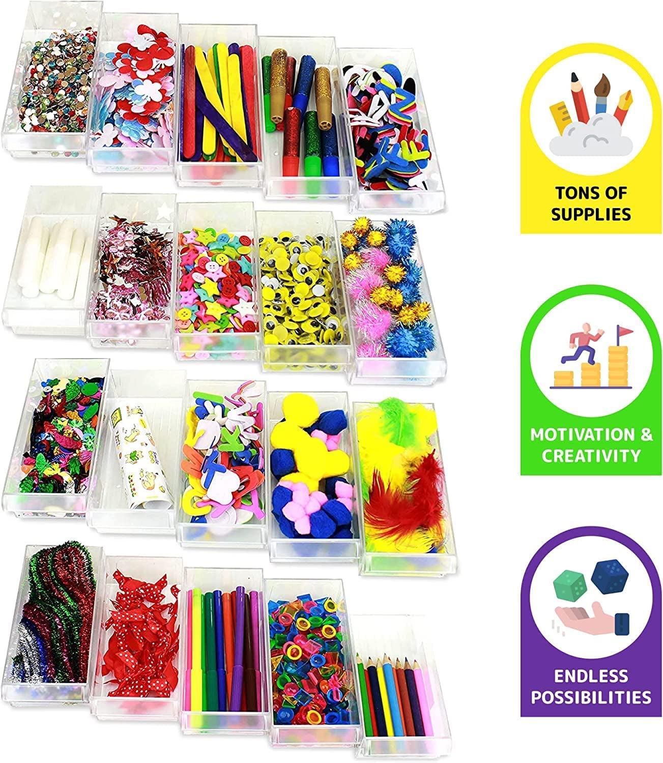 Arts & Crafts Supplies Center for Kids Craft Supplies Kit Complete 20 Filled Drawers of Craft Materials - WoodArtSupply