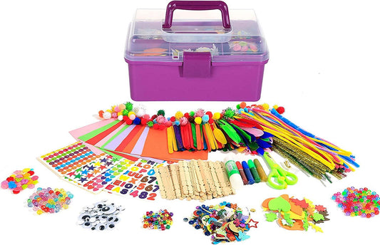 Arts Craft Supplies for Kids 1000+ PCS DIY Craft Set Pipe Cleaners, Pom Poms, Pony Beads, Googly Eyes, Storage Box - WoodArtSupply