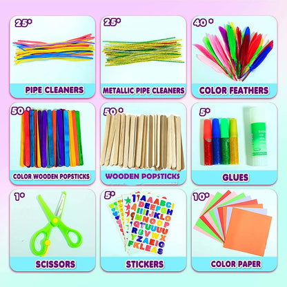 Arts Craft Supplies for Kids 1000+ PCS DIY Craft Set Pipe Cleaners, Pom Poms, Pony Beads, Googly Eyes, Storage Box - WoodArtSupply