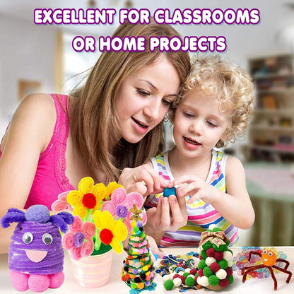 Arts Craft Supplies for Kids 1000+ PCS DIY Craft Set Pipe Cleaners, Pom Poms, Pony Beads, Googly Eyes, Storage Box - WoodArtSupply