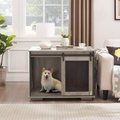 Farmhouse Dog Cage Crate Furniture with Sliding Barn Door HouseOfZazla