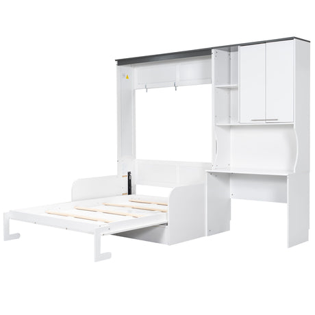 Multi Functional Murphy Bed With Sofa, Desk, And Storage Cabinet In, Full Size - White HouseOfZazla