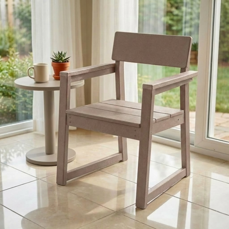 Antique Wood Color HDPE Outdoor & Garden Armchairs with Backrest HouseOfZazla