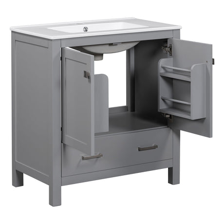 Bathroom Vanity With Single Sink, Combo Cabinet Undermount Sink, Bathroom Storage Cabinet With Two Doors And A Drawer, Soft Closing, Multifunctional Storage, Solid Wood Frame HouseOfZazla