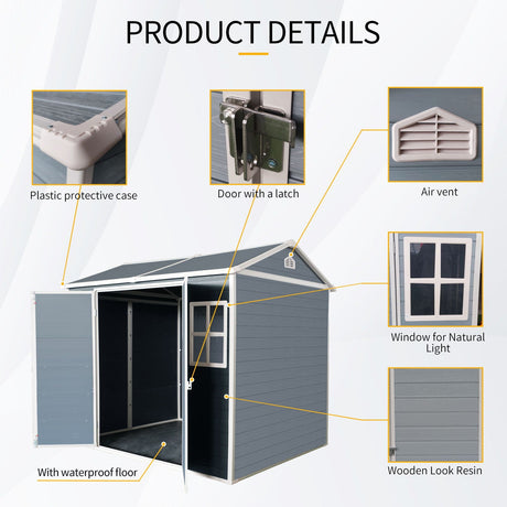 Resin Outdoor Storage Shed Waterproof Shed With Floor & Two Windows & Lockable Door, Tool Shed For Garden, Patio, Backyard HouseOfZazla