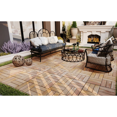 Interlocking Deck Tiles Checker Pattern, Square Acacia Hardwood Outdoor Flooring For Patio, Bancony, Pool Side HouseOfZazla