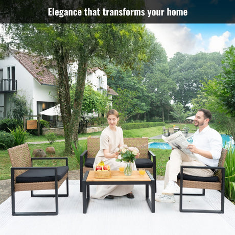 4 Piece Patio Furniture Set With Acacia Wood Table Top And Cushions HouseOfZazla