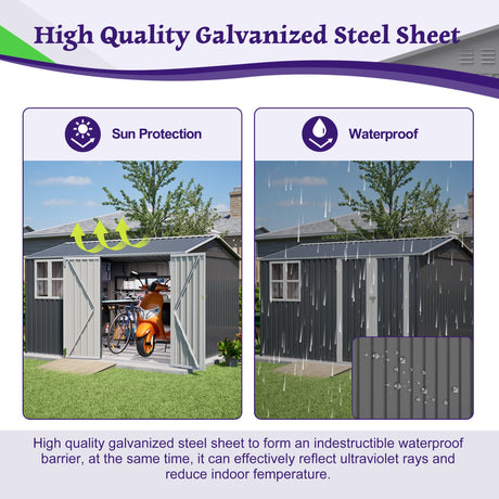 10X8FT Outdoor Steel Storage Shed with Clear Window, Lockable Doors HouseOfZazla