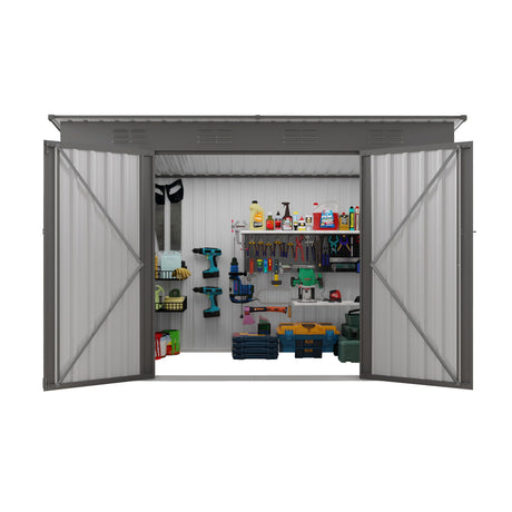 Outdoor Storage Shed, Tool House With Sloping Roof, 6 Vents And 2 Swing Doors For Backyard - Gray HouseOfZazla
