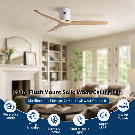 Low Profile Flush Ceiling Fan Without Light - Matte White / White HouseOfZazla