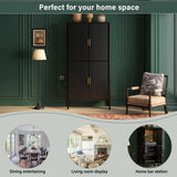 U_STYLE Modern Fluted Wine Cabinet with Glass Display & Stemware Rack