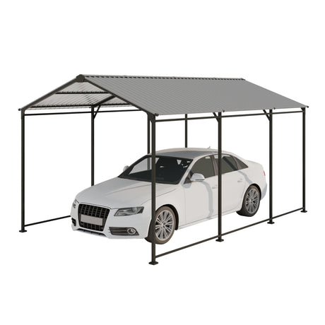 Metal Carport 10 5Ft Heavy Duty With Galvanized Steel Roof Metal Garage Canopy With Galvanized Steel Roof & Frame Car Tent Outdoor Storage Shed - Gray HouseOfZazla