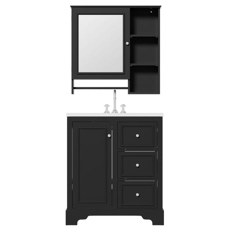 Bathroom Vanity With Sink, Modern Elegant Bathroom Storage Cabinet With 3 Drawers And Adjustable Shelves, Freestanding Vanity Set With Mirror Cabinet, Single Sink Bathroom Vanity HouseOfZazla