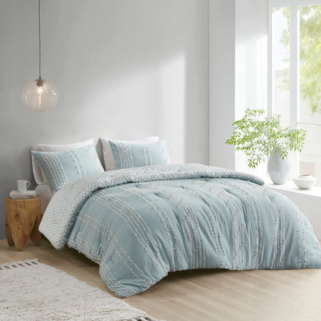 3 Piece Cotton Jacquard Comforter Set Aqua Full/Queen HouseOfZazla