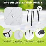 Outdoor Bar Table, Rounded Square Sintered Stone Top With Umbrella Hole, Rust Free Frame, Weatherproof - Ember Black / White