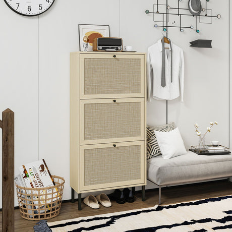Modern Rattan 3 Door Shoe Rack Cabinet for Entryway HouseOfZazla