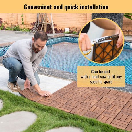 Interlocking Deck Tiles Checker Pattern, Square Acacia Hardwood Outdoor Flooring For Patio, Bancony, Pool Side HouseOfZazla