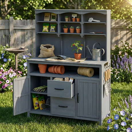 TOPMAX Large Fir Wood Potting Bench with Hutch and Storage HouseOfZazla