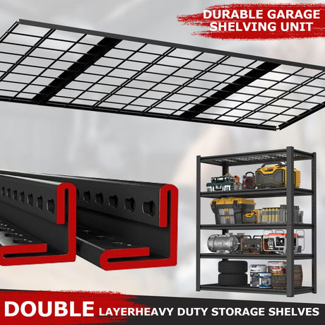 Garage Storage Rack, 5 Layer Adjustable Shelving Unit For Warehouse - Black HouseOfZazla