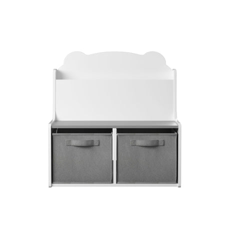 Bookshelf With Storage Bins, Bookcase With Book Display Shelf And 2 Bins, Cute Bear Shaped Backboard, Toy Organizer - White HouseOfZazla