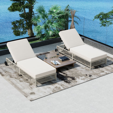 Outdoor Lounge Chair With 5 Position Backrest With Cushion And Wheels HouseOfZazla