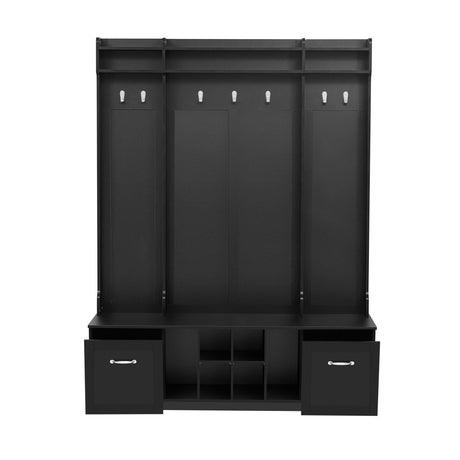 5 In 1 Entryway Bench With Coat Rack, 7 Sturdy Hooks, 2 Spacious Drawers And Adjustable Shelves HouseOfZazla