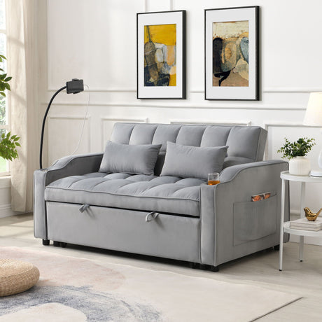 Modern Loveseat Futon Sofa With Pullout Bed, Adjustable Reclining Backrest, Toss Pillows HouseOfZazla