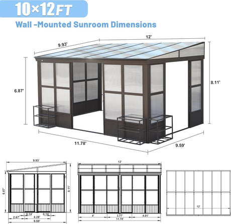 10x12FT All Season Aluminum Sunroom with Detachable Windows HouseOfZazla