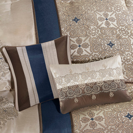 Cal King 7 Piece Jacquard Comforter Set with Throw Pillows HouseOfZazla