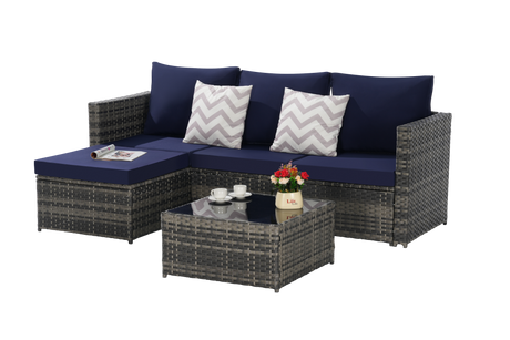 2 Pieces Patio Furniture Set, Outdoor Woven Sectional L-Shaped Patio Furniture HouseOfZazla