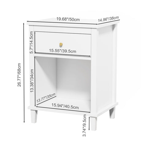 Nightstand With 1 Drawer and 1 Shelf - White HouseOfZazla