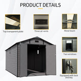 8x14 FT Plastic Outdoor Storage Shed - Lockable Resin Tool Shed with 2 Window & 3 Air vents