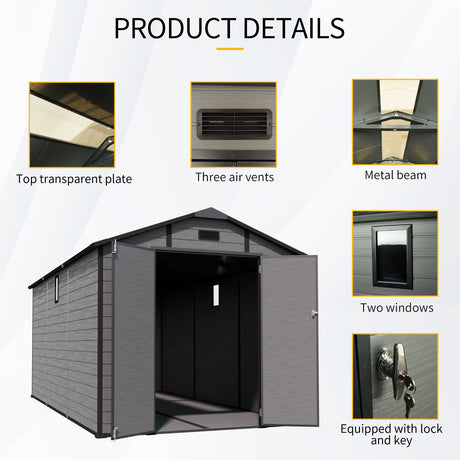 8x14 FT Plastic Outdoor Storage Shed - Lockable Resin Tool Shed with 2 Window & 3 Air vents HouseOfZazla