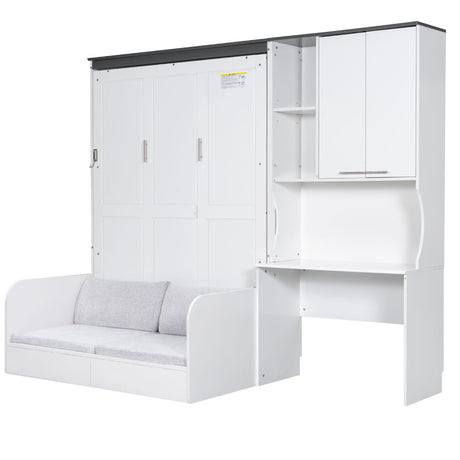 Multi Functional Murphy Bed With Sofa, Desk, And Storage Cabinet In, Full Size - White HouseOfZazla