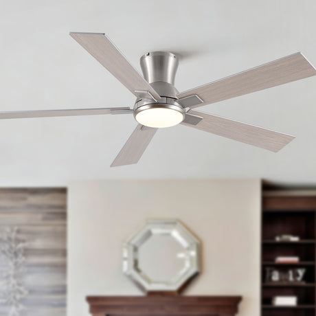 Low Profile Flush Mount Intergrated LED Ceiling Fan With Light And Reversible Quiet Motor HouseOfZazla