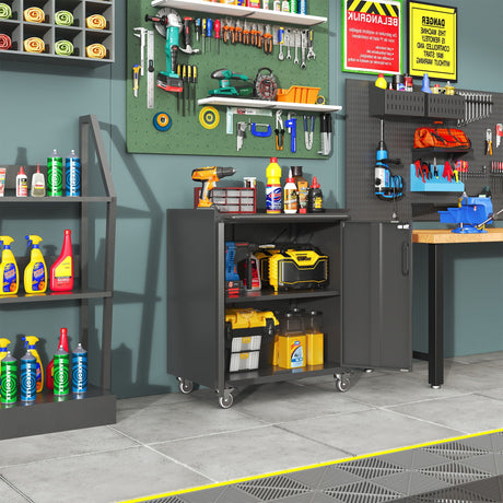 Heavy Duty Metal Garage Storage Cabinet With Wheels Sturdy Tool Organizer HouseOfZazla