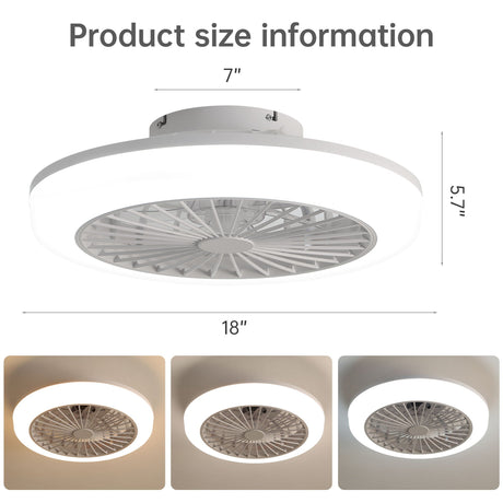 Enclosed Ceiling Fan With Light and Remote, Flush Mount Bladeless Low Profile - White HouseOfZazla