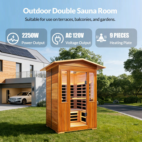 Outdoor Double Red Cedar Far Infrared Sauna Room HouseOfZazla