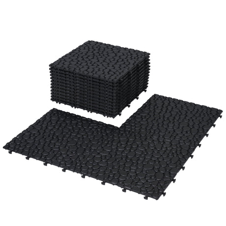 Interlocking Deck Tiles Plastic Waterproof Outdoor All Weather Anti-Slip Bathroom Shower Balcony Porch Strong Weight Capacity Upto 440 Lbs, Pebble Stone Pattern HouseOfZazla