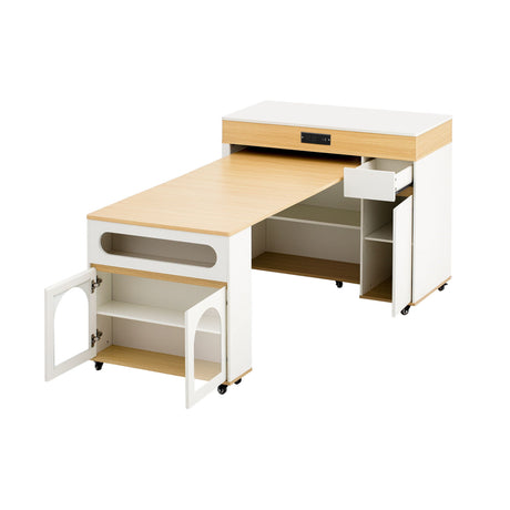 Extendable Dining Table With Folding Top, Rolling Kitchen Island With Drawers And Power Outlet HouseOfZazla