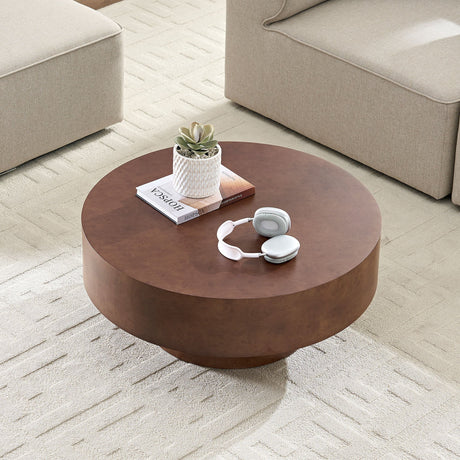 31.49'' Faux Burl Wood Pattern Round Coffee Table with Sturdy Pedestal HouseOfZazla