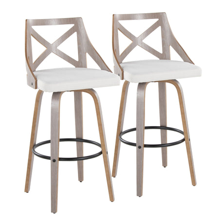 Charlotte - Farmhouse Fixed Height Barstool With Swivel & Round Footrest (Set of 2) - Light Gray / Cream HouseOfZazla