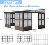 12x16FT All Season Sunroom with Detachable Polycarbonate Windows
