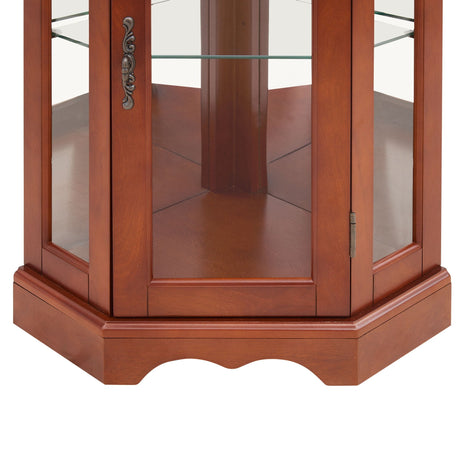Corner Curio Cabinet With Lights, Adjustable Shelves, Mirrored Back - Walnut HouseOfZazla