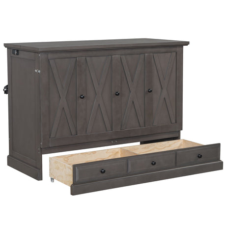 Solid Pine Murphy Bed Chest Cube Cabinet Bed With Charging Station And Large Storage Drawer For Home Office Or Small Room HouseOfZazla