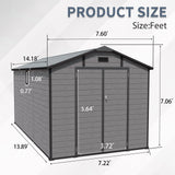 8x14 FT Plastic Outdoor Storage Shed - Lockable Resin Tool Shed with 2 Window & 3 Air vents