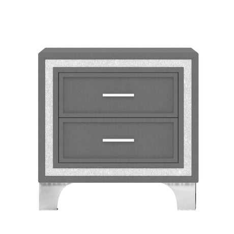 3-Pieces Bedroom Set, Queen Size Upholstered Platform Bed with LED Lights and Two Nightstands - Gray HouseOfZazla