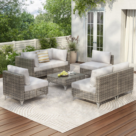 K&K Patio 8-Piece Patio Furniture Set with 43" Fire Pit Table HouseOfZazla